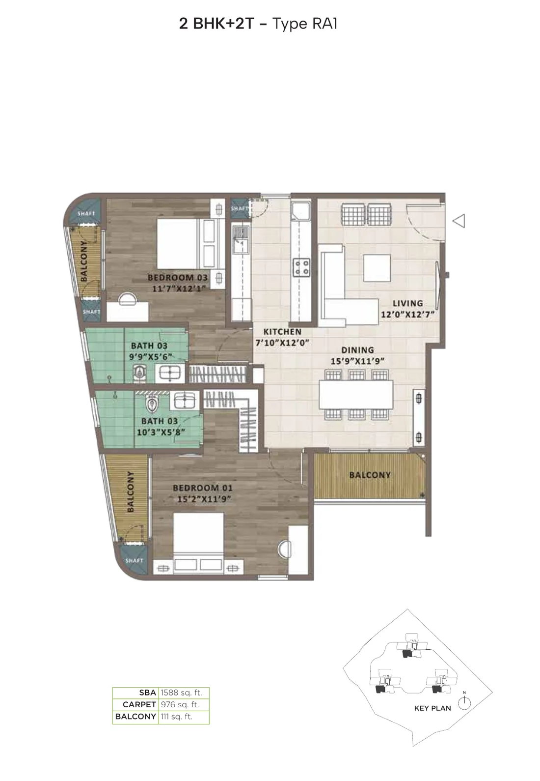 Sattva Aaranya 2 BHK floor plan