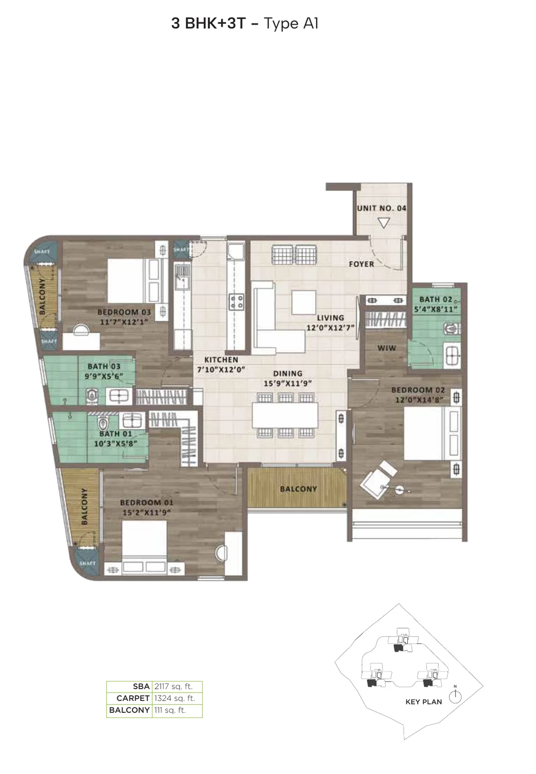 Sattva Aaranya 3 BHK floor plan